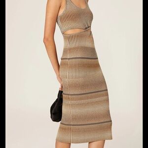 Jonathan Simkhai Colleen Brown and Gray Cut Out Ribbed Midi Dress